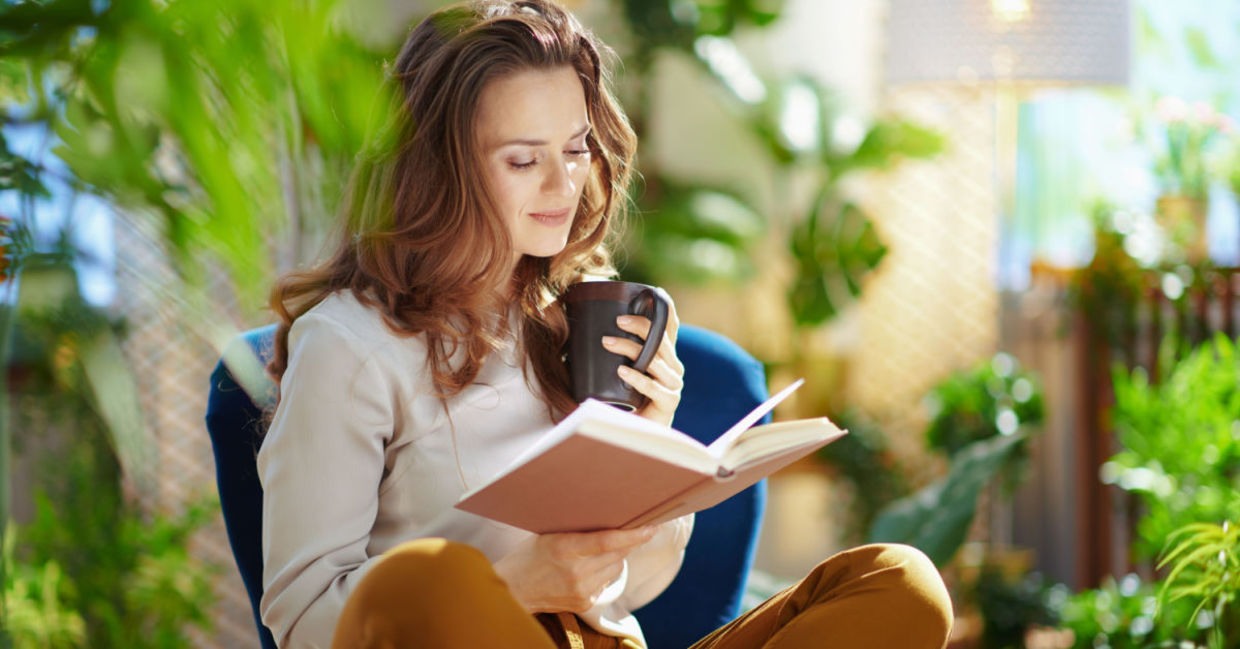 Relaxing with a cup of tea.