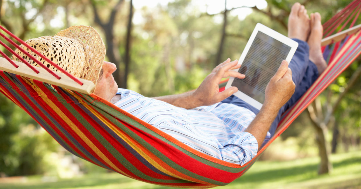 Reading a digital book.