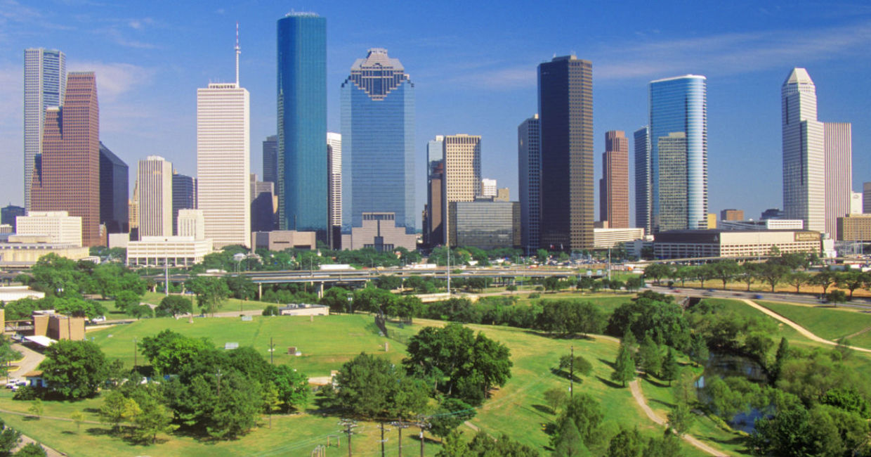 Houston skyline from Memorial Park before the restoration.