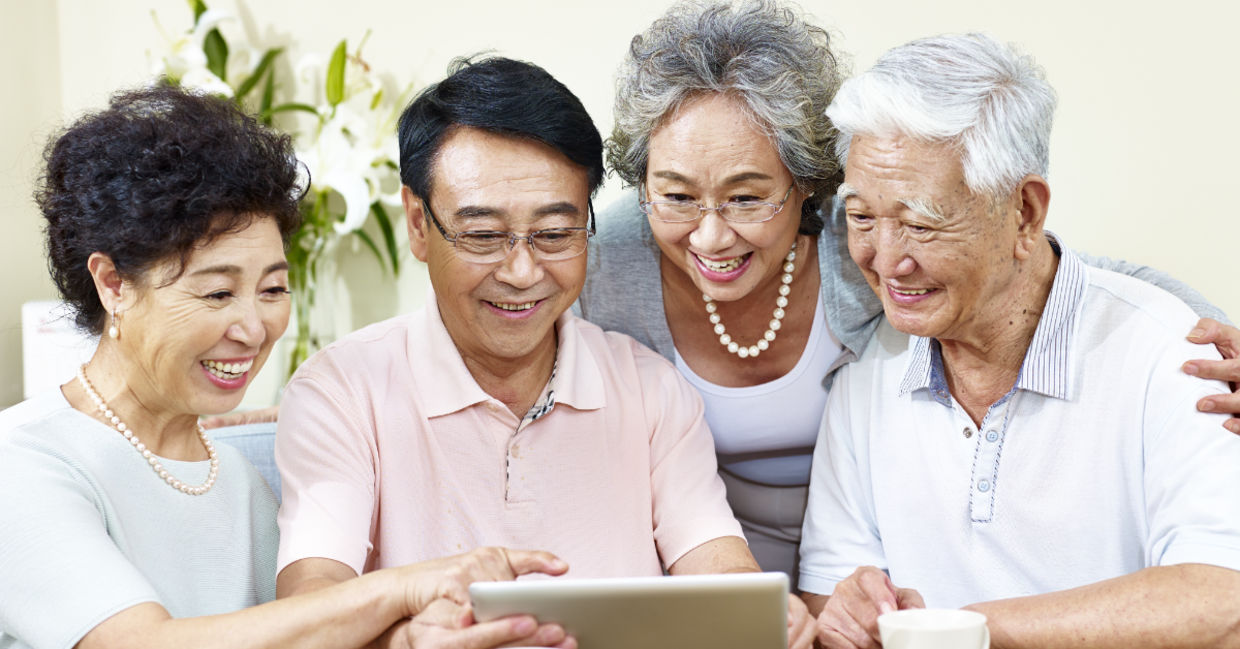 Seniors socializing in Japan.