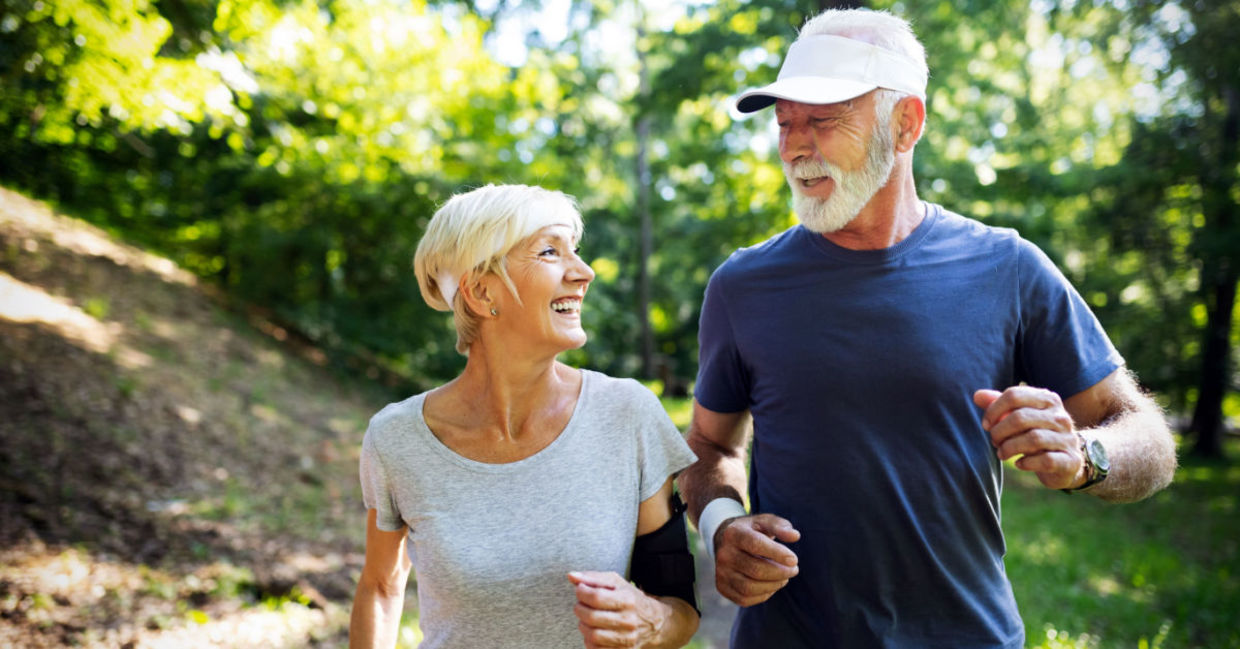 Senior couple enjoying exercising together.