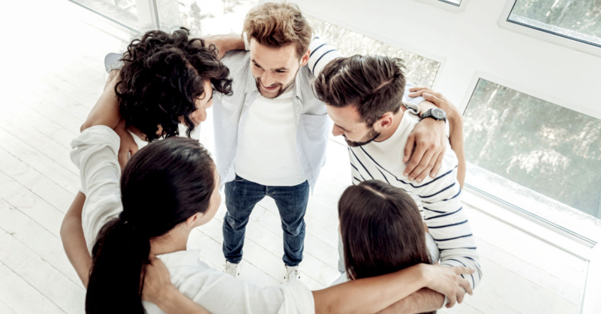 Joyful, friendly people showing a spirit of togetherness.