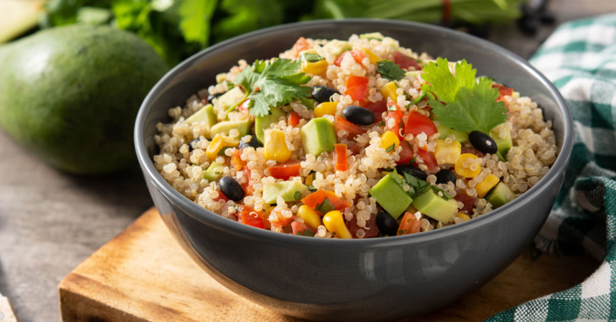 Quinoa salad is bursting with health benefits. .