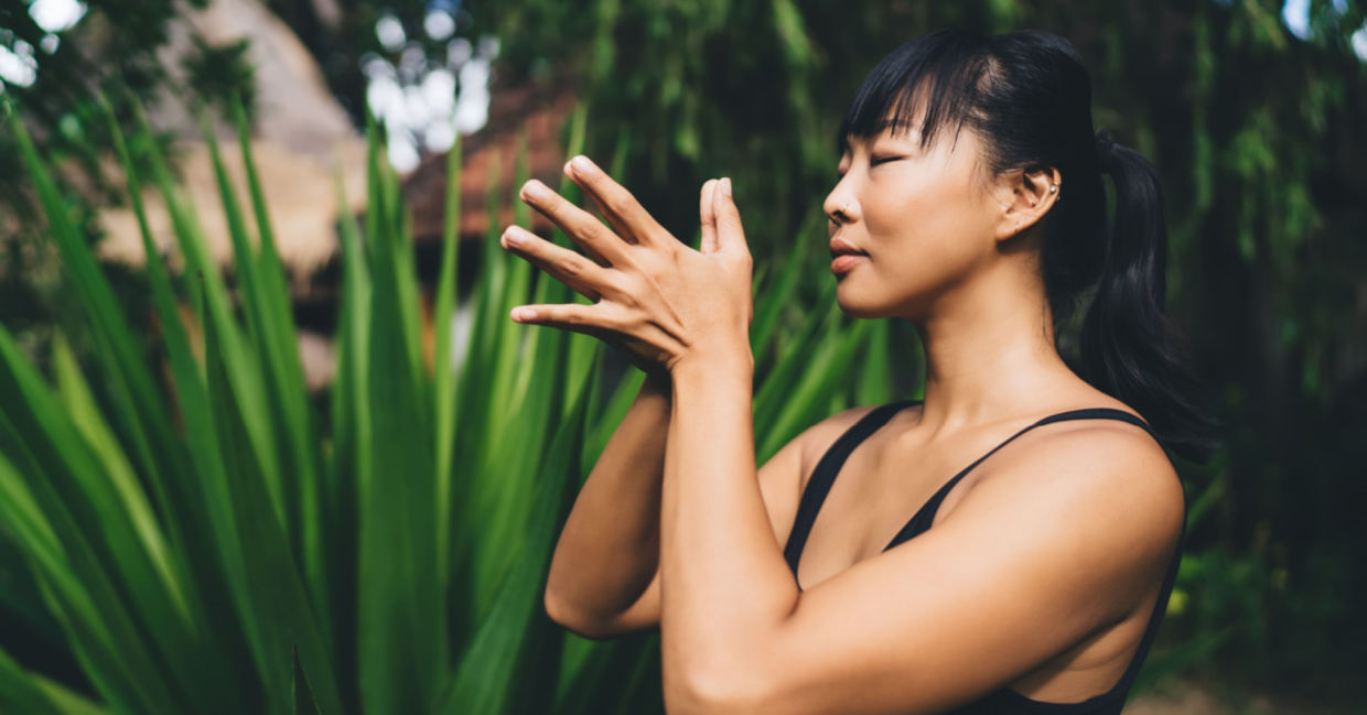 Balinese women meditating.