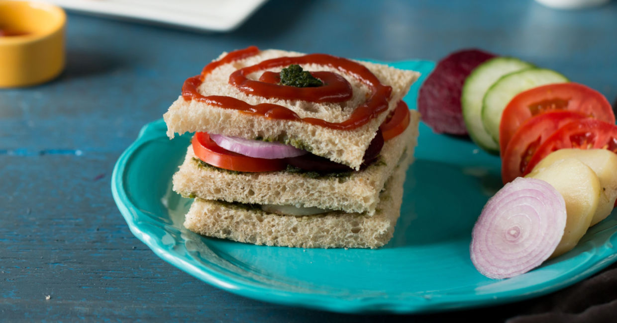 Enjoy an Indian Bombay sandwich.