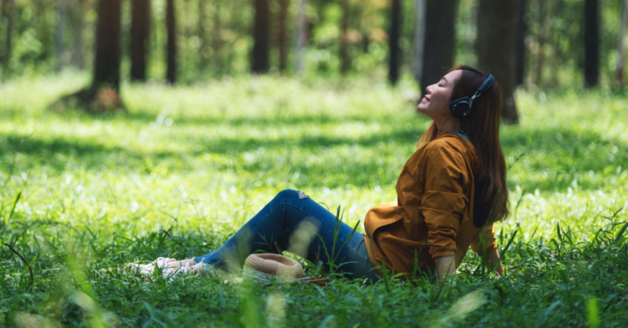 Resting outside in nature.