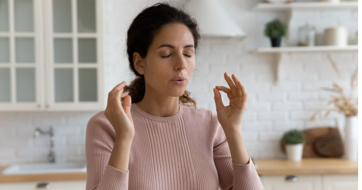 Woman doing mindful meditation.