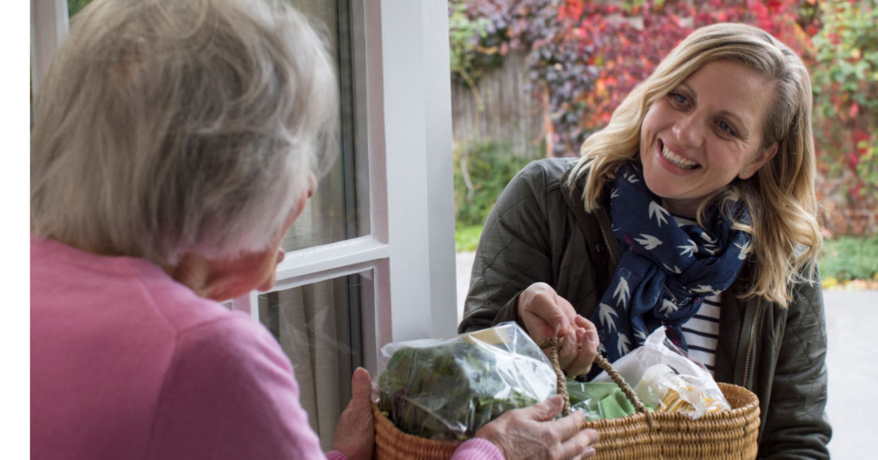 Helping an elderly neighbor.