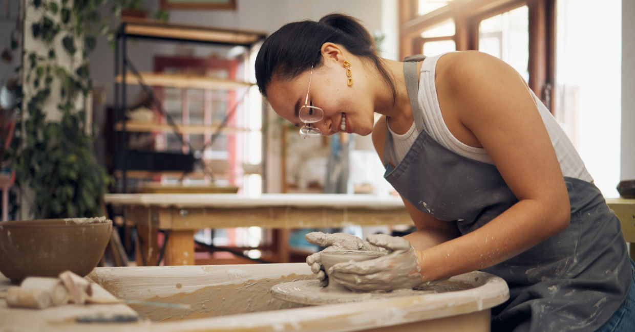 Potter working in clay or ceramics