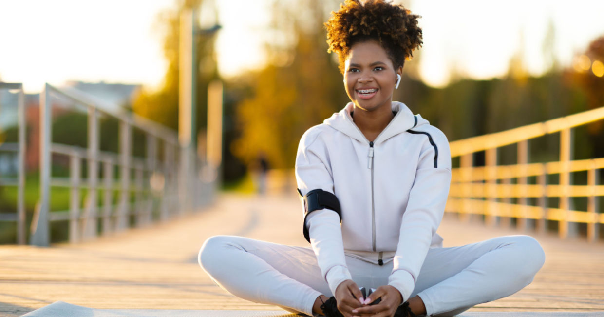 Woman in the butterfly pose.