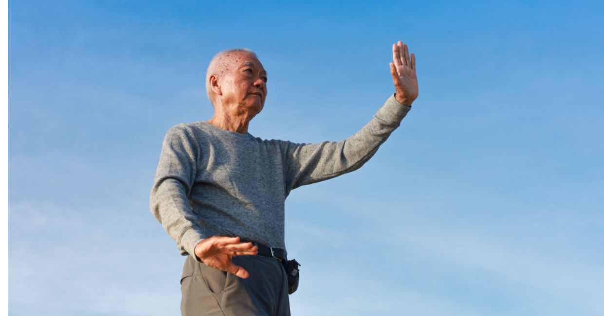 Practicing qigong by the sea.