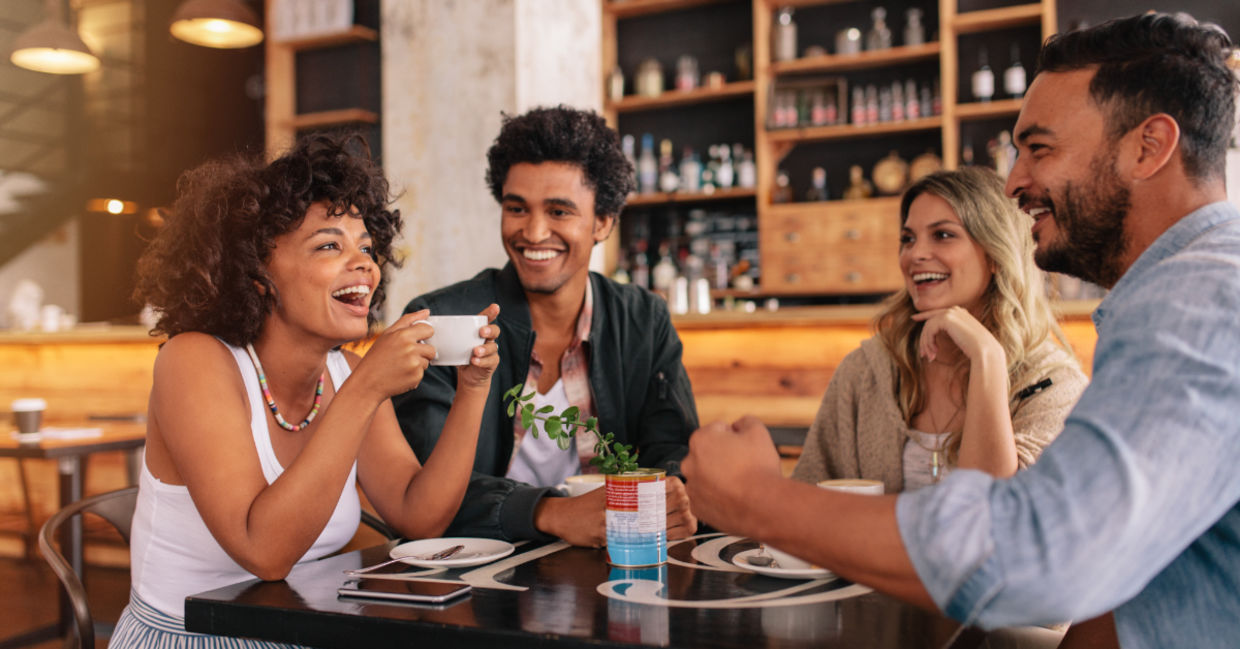 Friends having coffee.