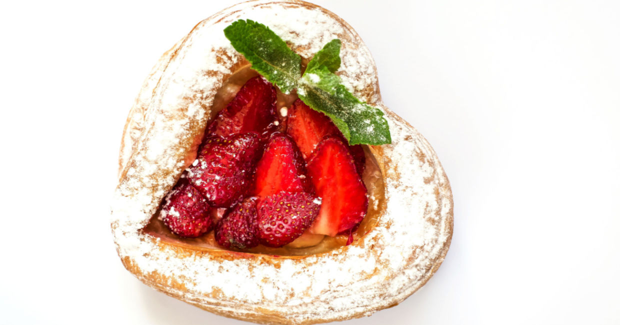 A romantic heart shaped strawberry tart.