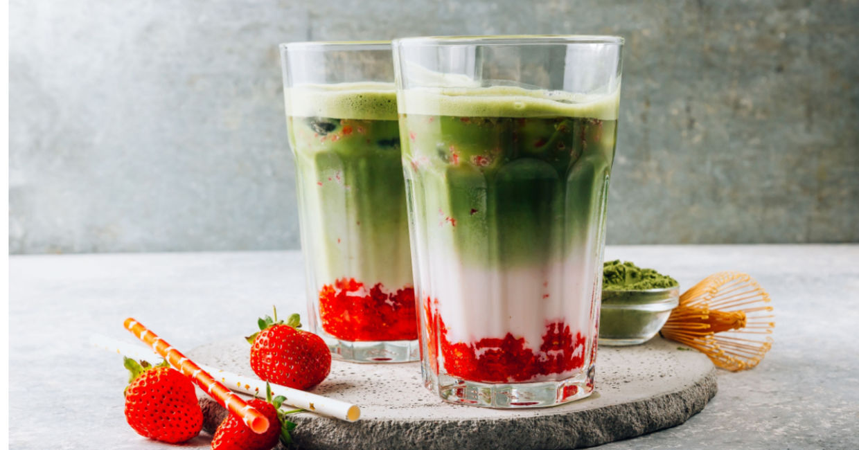 Layered strawberry latte.