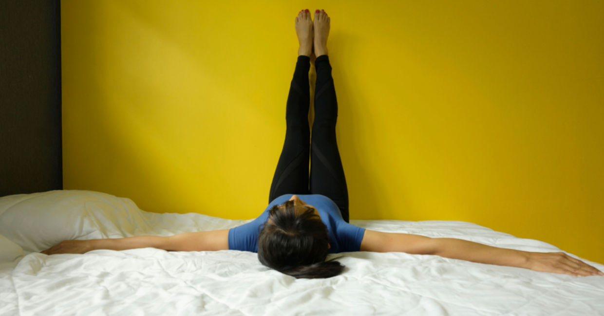 Starting the morning with the legs-up-the-wall yoga pose.