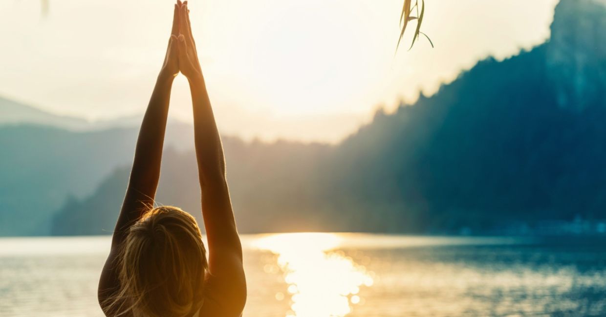 Beginning the sun salutations series of poses.