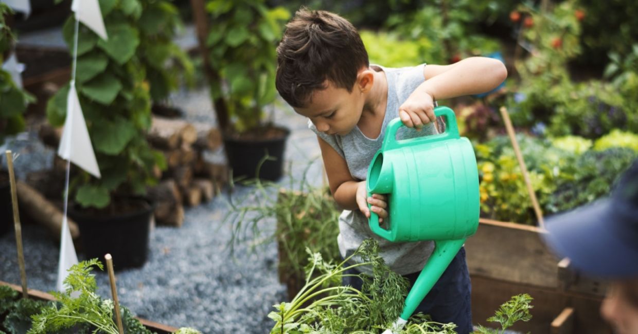 Helping to water a community garden.
