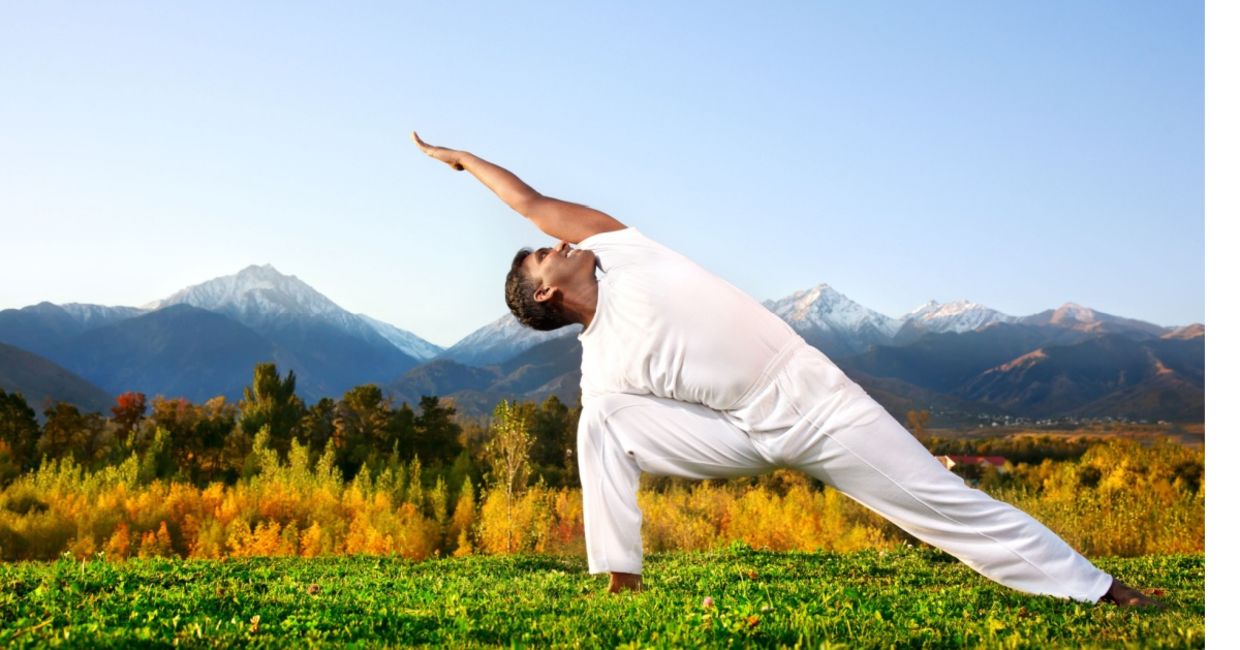Woman in the triangle yoga pose.