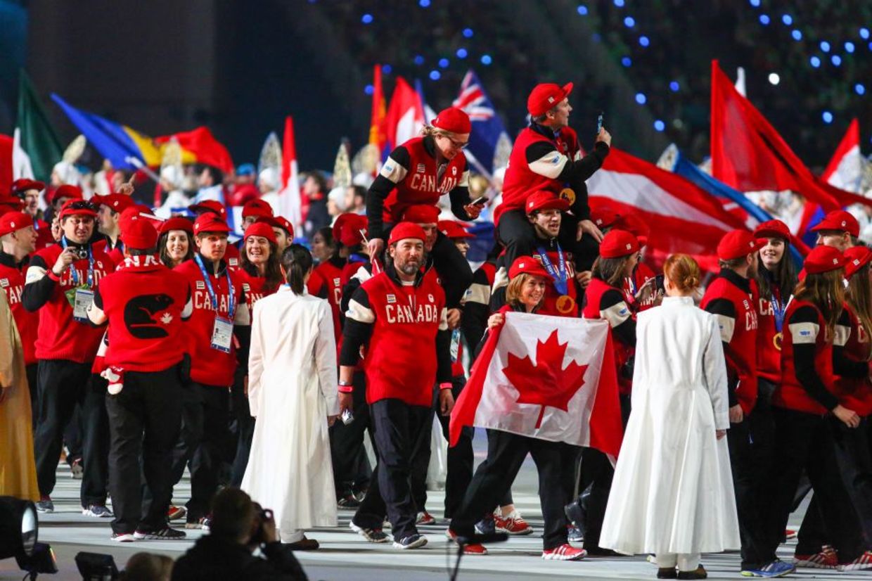 Canadian athletes at the closing ceremony at Sochi.
