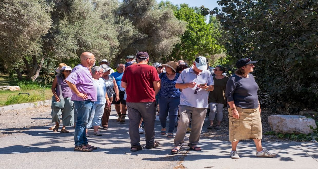 Volunteers walking in Southern Israel.