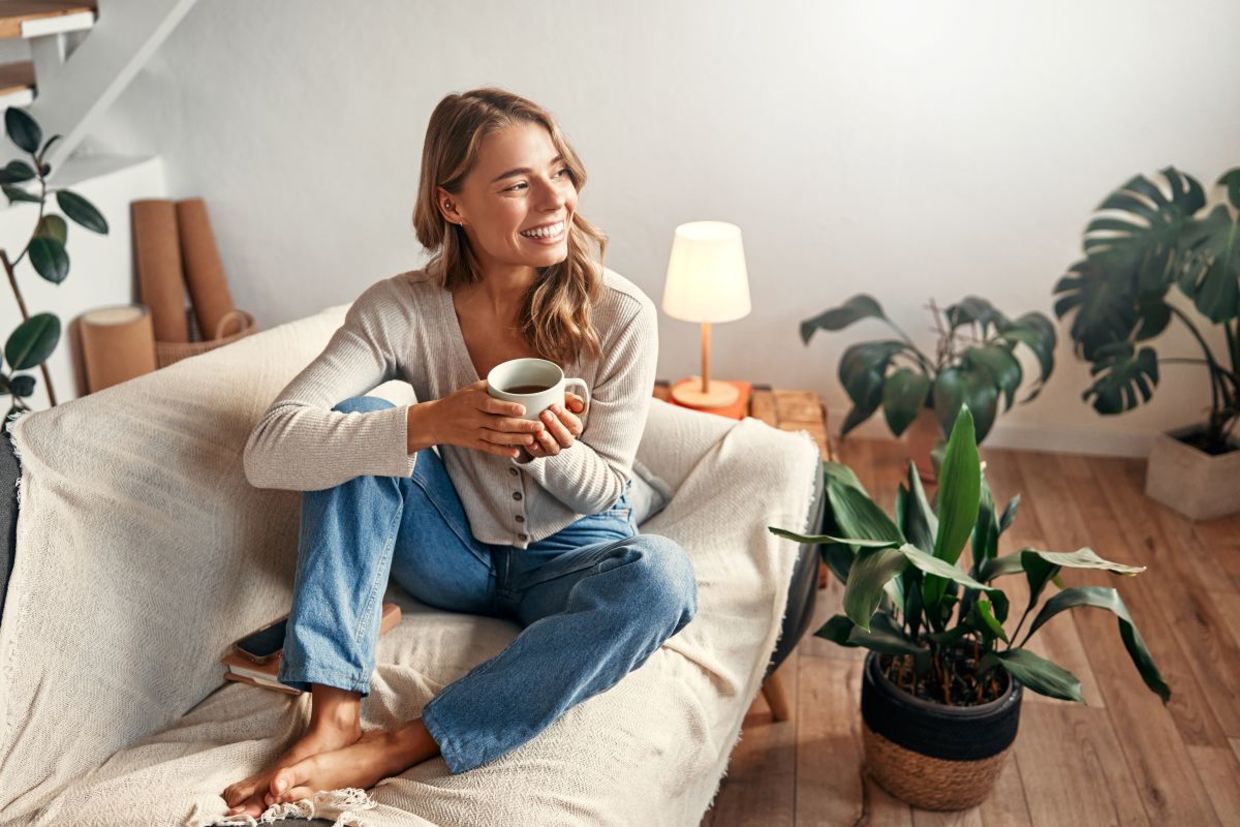 Enjoying a morning cup of coffee.