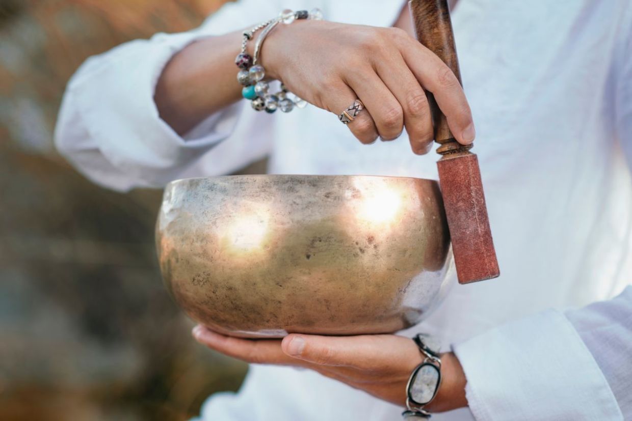 Tibetan singing bowl used for spiritual healing.