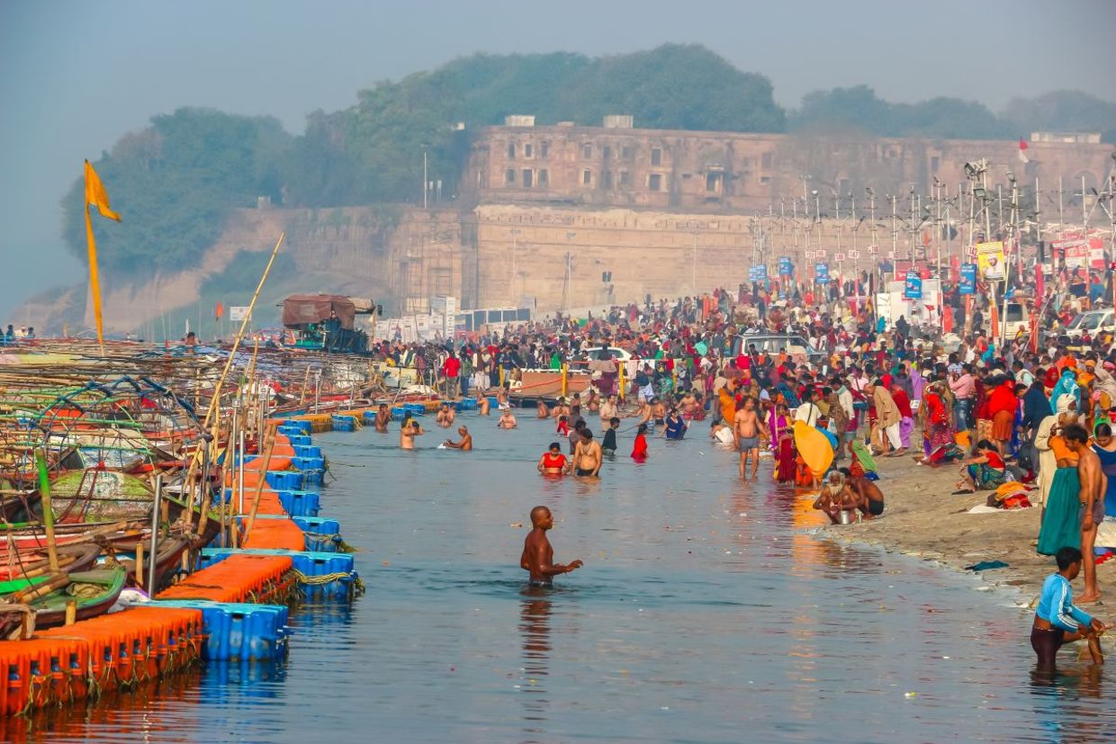 Devotees at the Kumbh Mela festival.