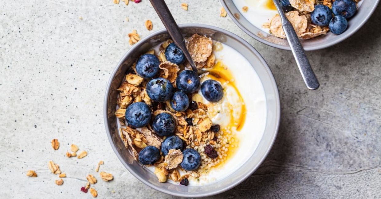 Healthy blueberry yogurt bowl.
