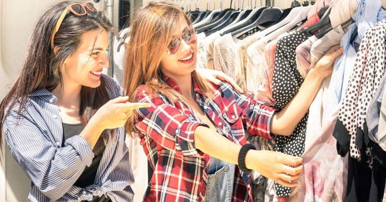 Shopping for pre-loved clothing.