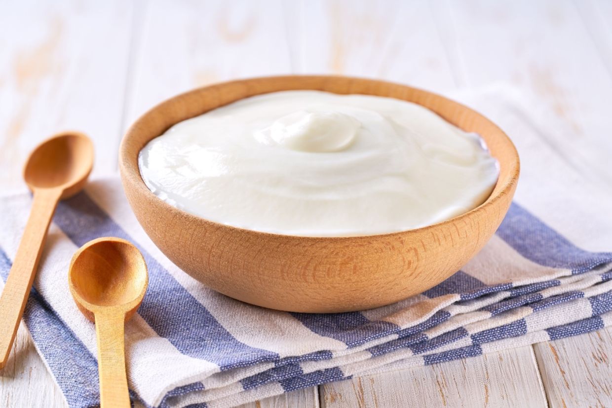 A bowl of greek yogurt.