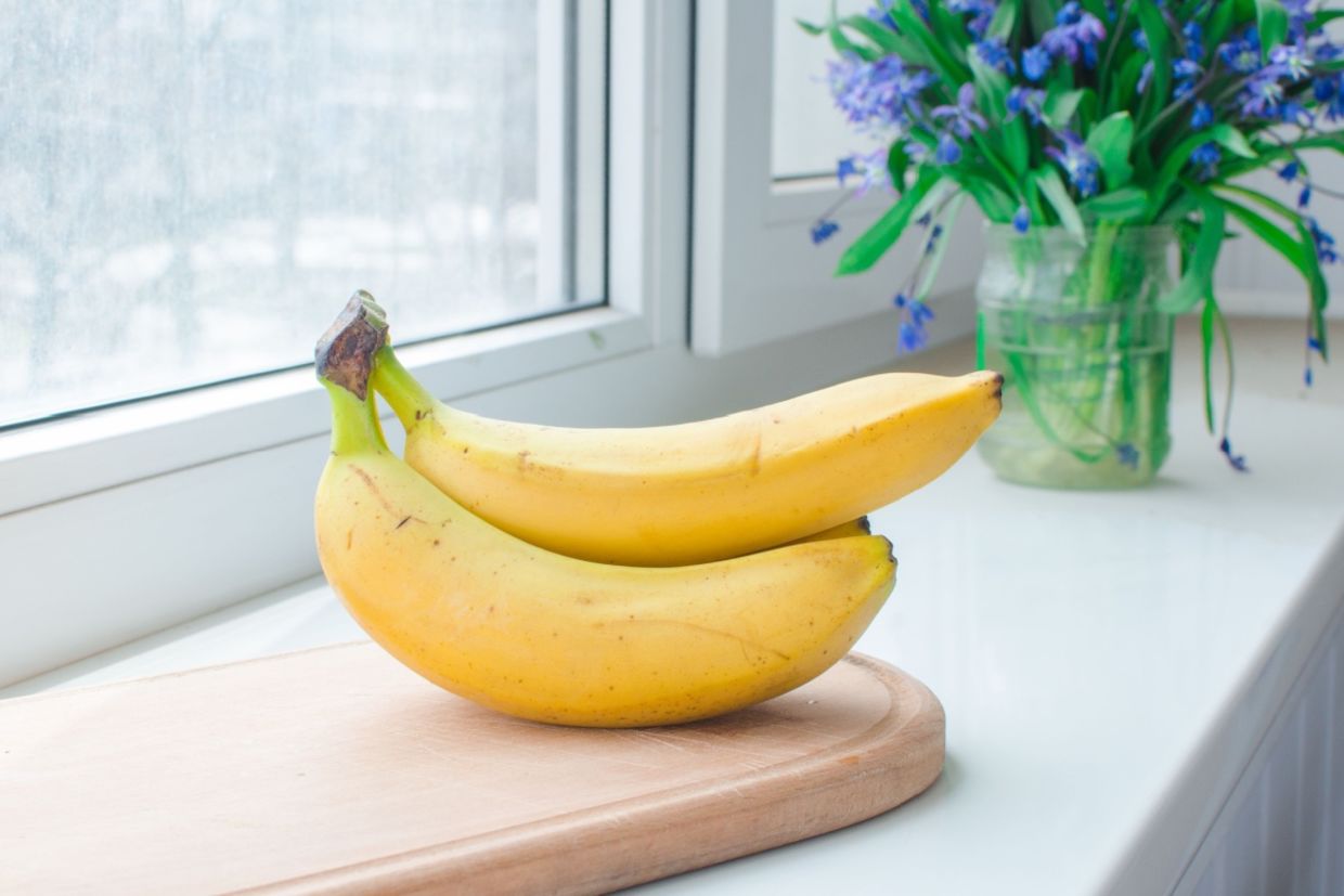 Bananas on a counter.