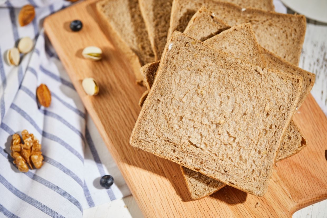 Whole wheat toast on a tray.