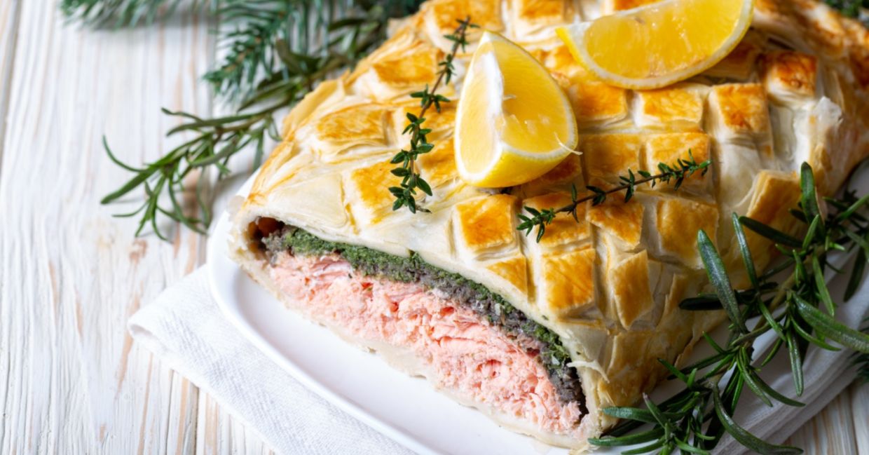 Salmon wellington is a healthy refreshing alternative to beef.