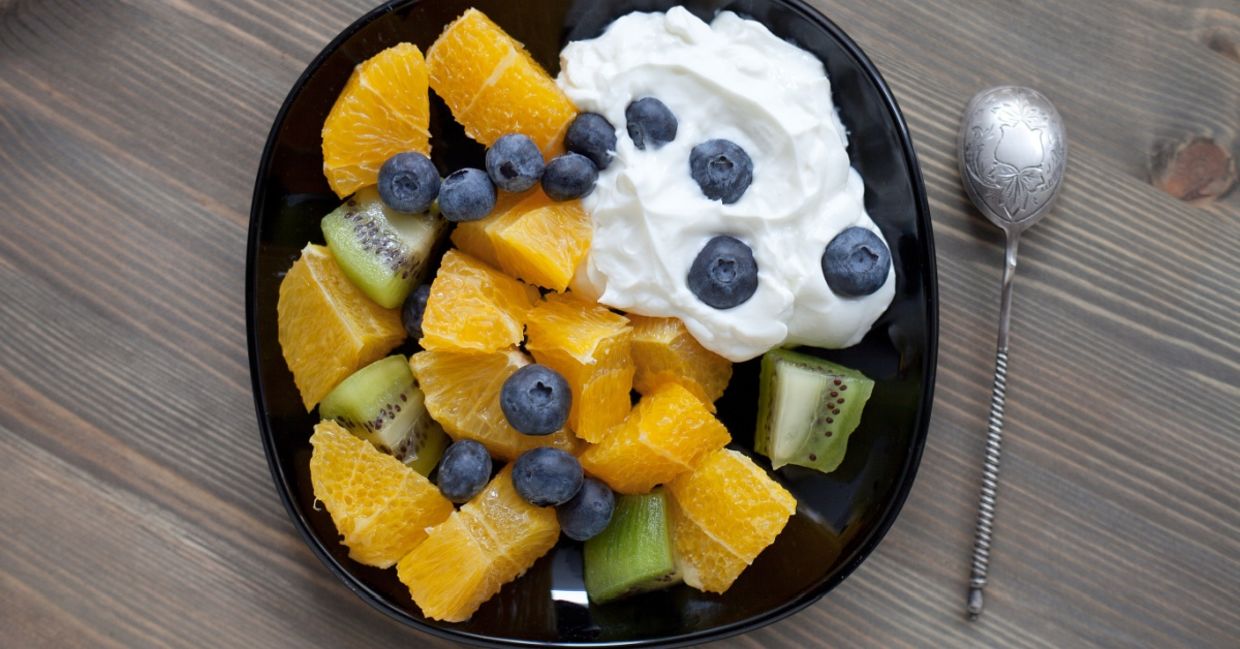 Fresh Icelandic skyr yogurt with berries and fruits.
