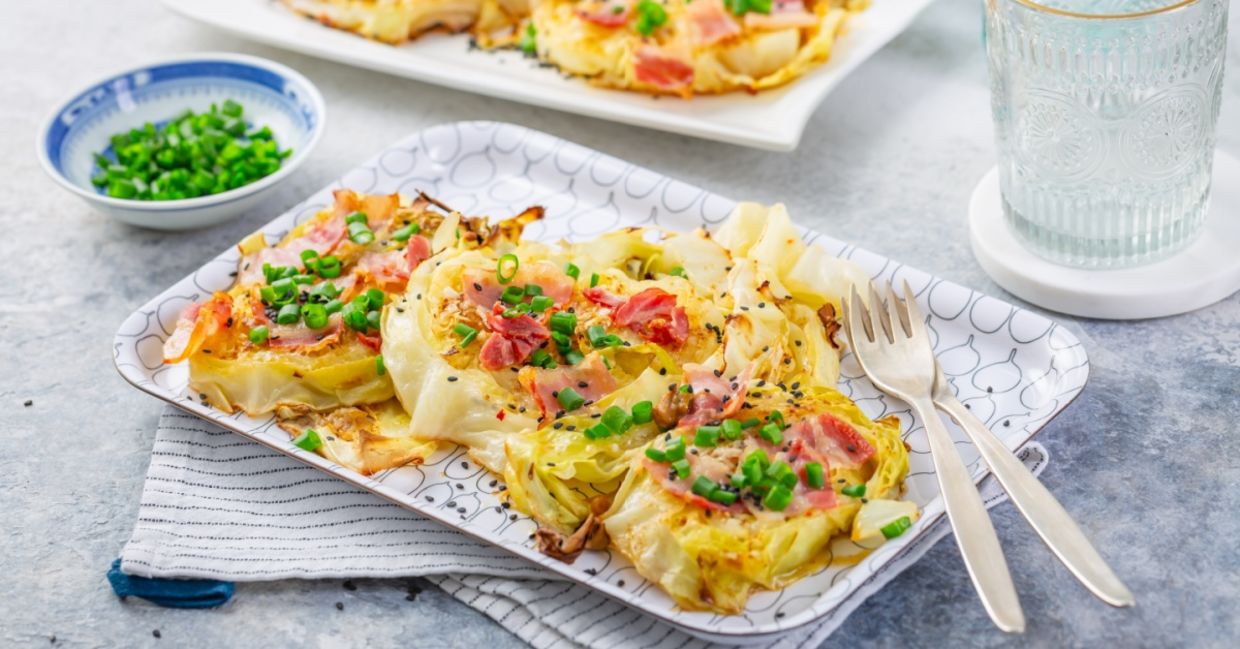 Roasted cabbage steaks.