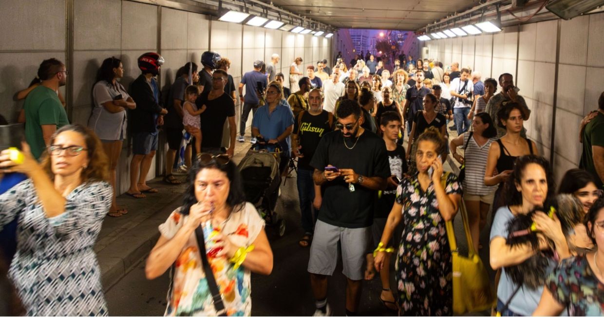 Israelis in a bomb shelter.